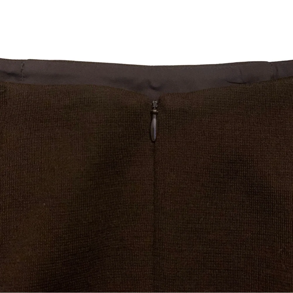 Kay Unger Chocolate Brown Red Floral Stitch Wool Midi Skirt 2 High Waist Retro